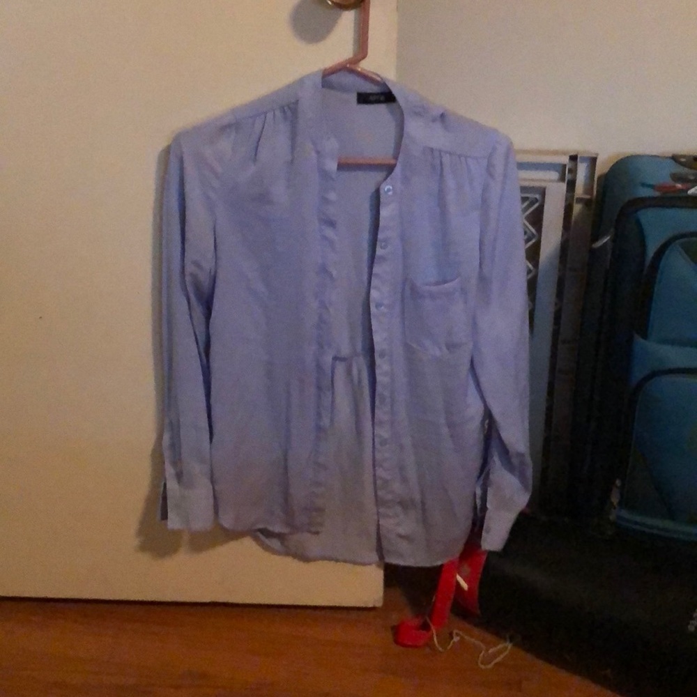 Blue button down professional blouse